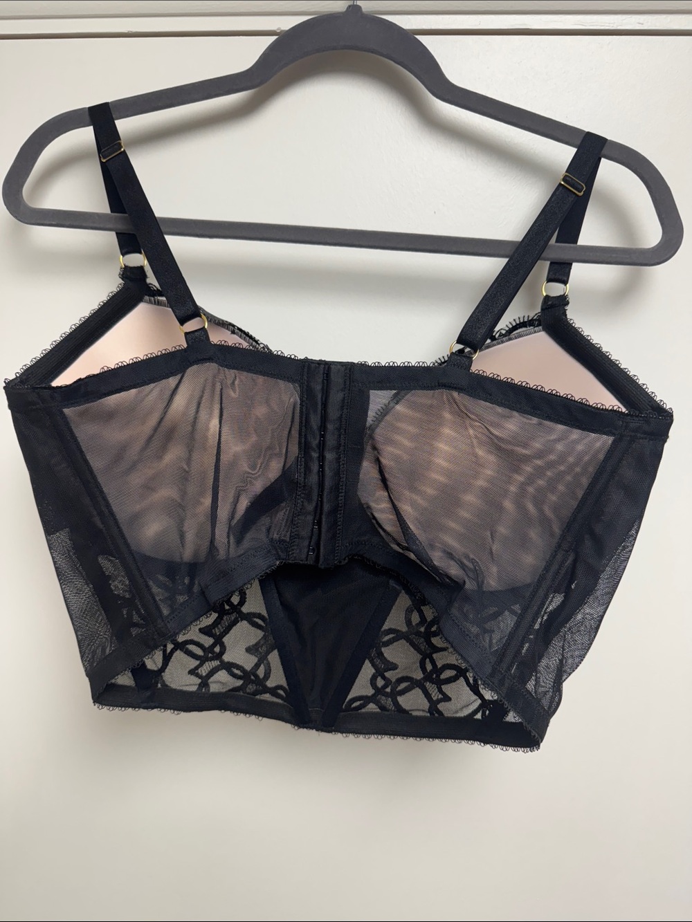 Victoria's Secret Very Sexy Push-Up Black Corset Bra Top w/ Hearts Sheer Lace - Picture 5 of 7